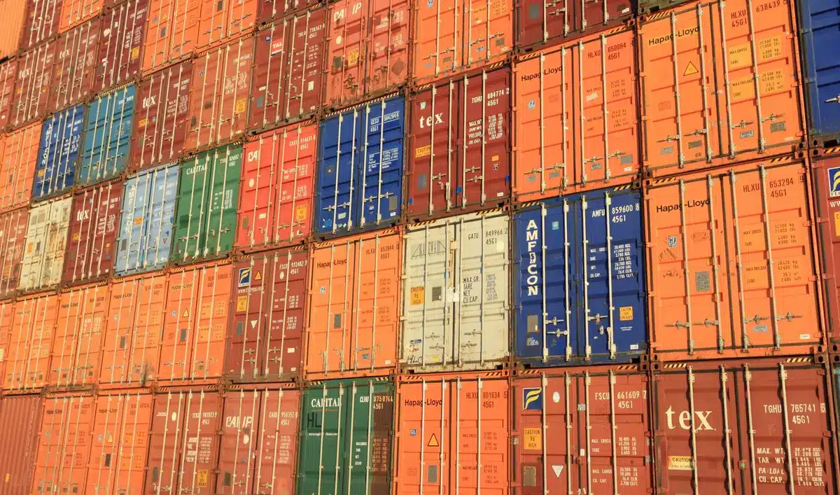 Container e merci in transito nei porti europei