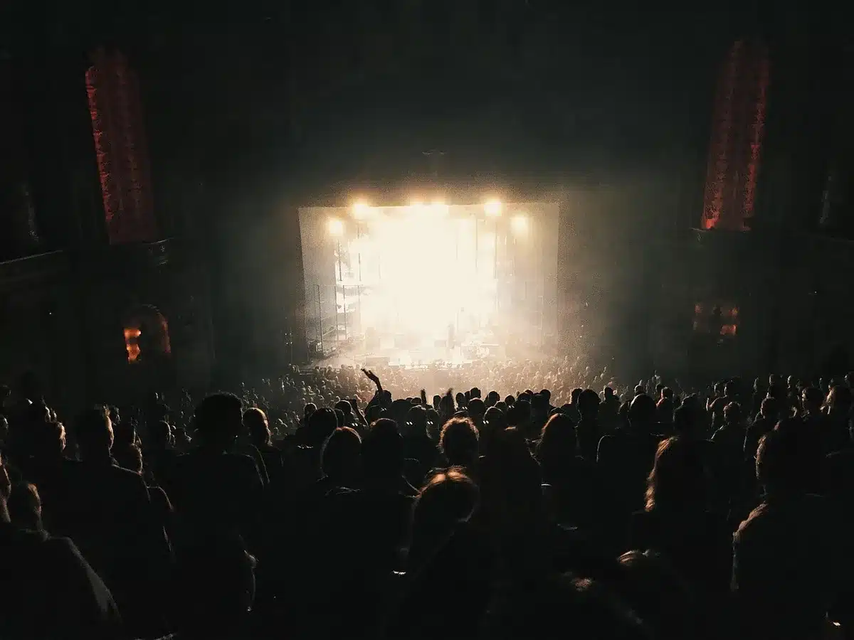 Pubblico in piedi che applaude durante un evento in teatro